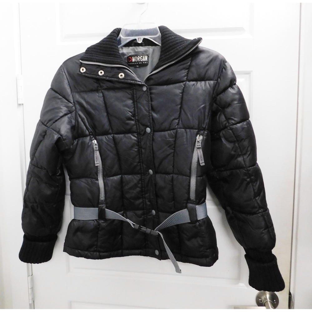Morgan De Toi T2 Quilted Puffer Belted Coat Black  Winter‎ Ski Travel size M